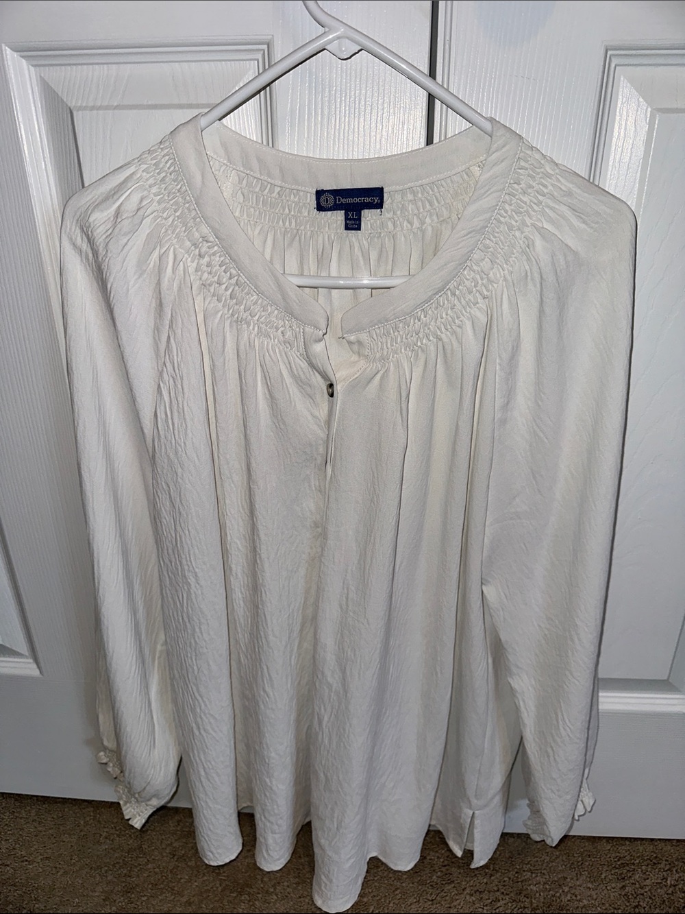 Democracy Cream Smocked-Neck Long Sleeve Tunic